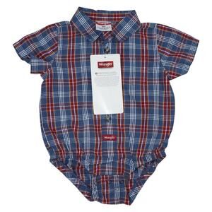 Wrangler Baby Boys Plaid Button-Up Bodysuit Western Style Romper 9M